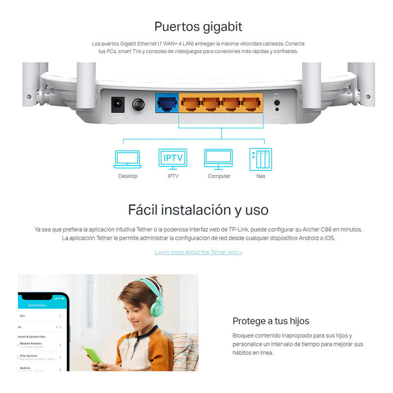 Tp-link, Router Inalámbrico De Banda Dual Ac1900, Archer C86