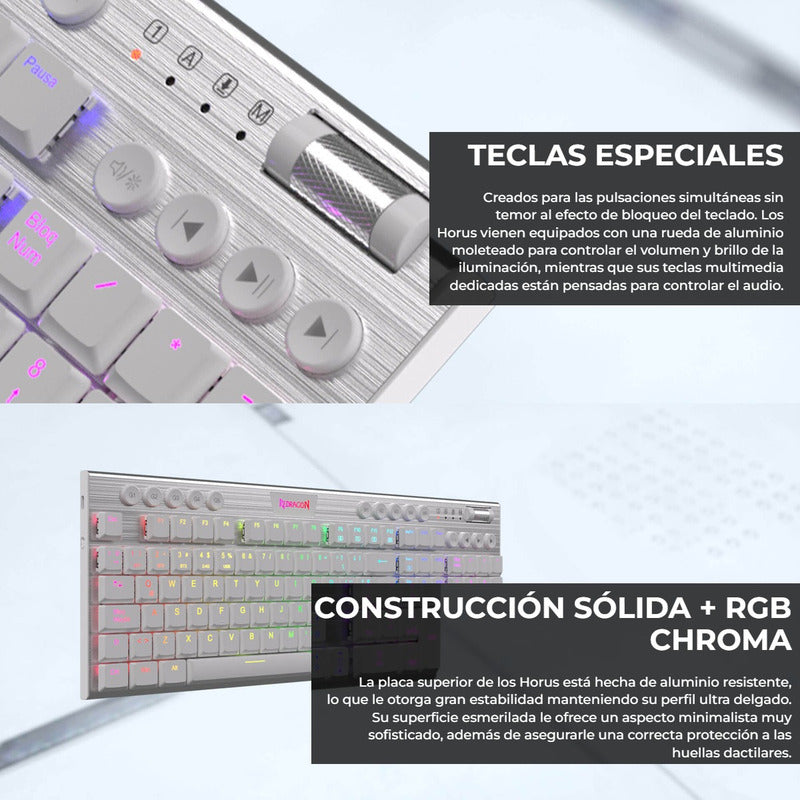 Teclado Gamer Inalámbrico Redragon K621w Rgb Horus Tkl, Red