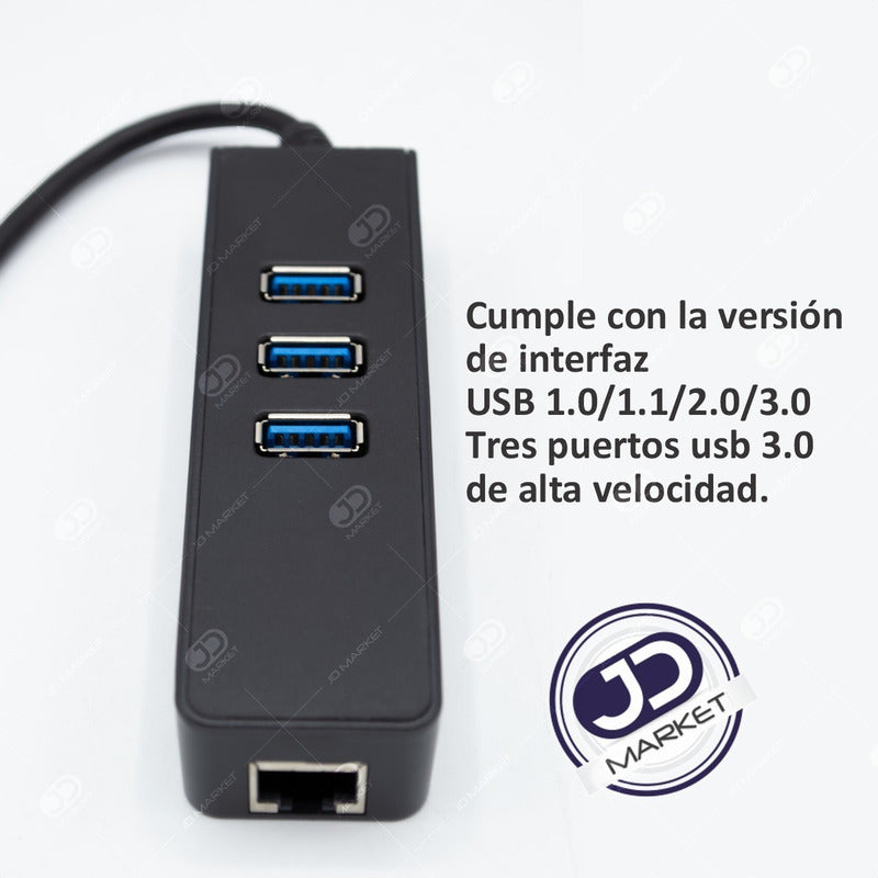 Hub USB Tipo C » 3 Puertos USB 3.0 + 1 Ethernet Rj45 Gigabit