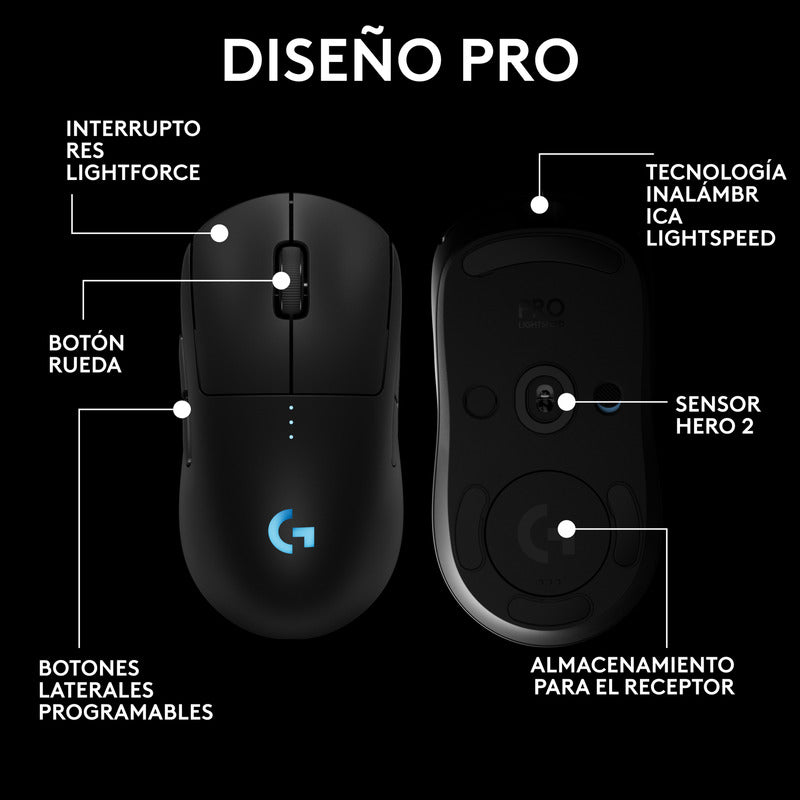 Mouse Gamer Inalámbrico Logitech G Pro 2 Lightspeed, 44k Dpi - Negro