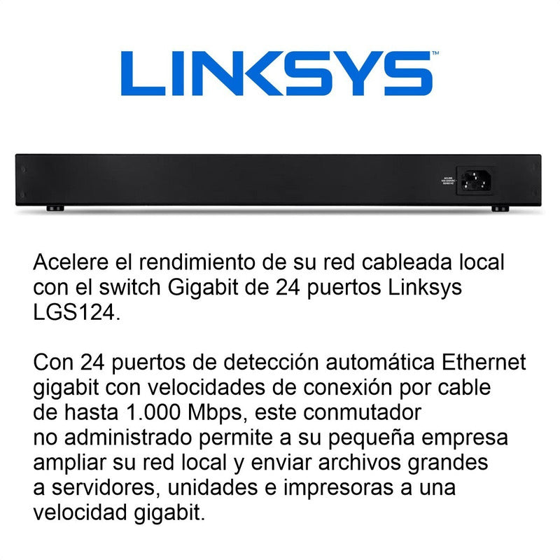 Switch Para Rack Ethernet Gigabit 24 Puertos Linksys Lgs124