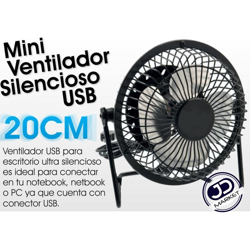 Ventilador Usb Portátil 20cm Metálico Ajustable / Silencioso Negro
