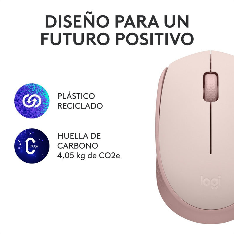 Mouse Inalámbrico Logitech M170 Receptor USB 2.4GHz Batería 12 Meses Diseño Portátil Ambidiestro - Rosa