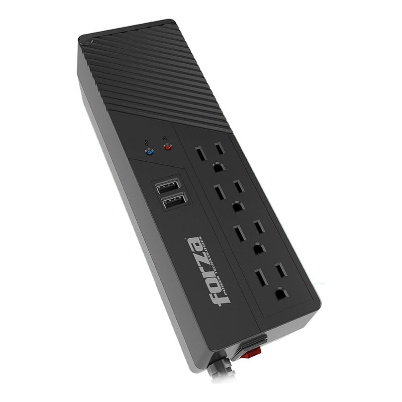 Regulador De Voltaje Forza 1000va/500w Con 4 Tomas + 2 Usb Negro