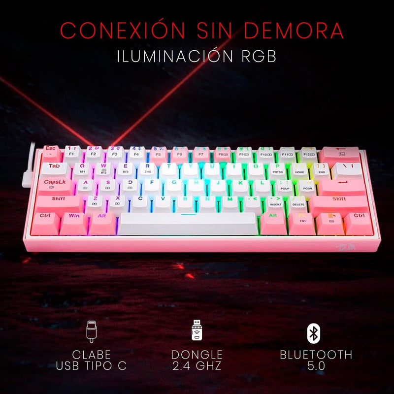 Teclado Gamer Mecánico Wireless Redragon K616rgb-wp Fizz Pro