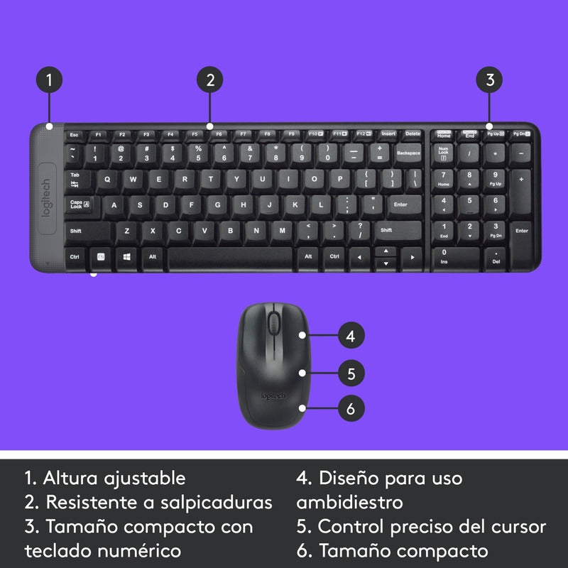 Combo Teclado Compacto Y Mouse Inalámbricos, Logitech Mk220 Negro Negro