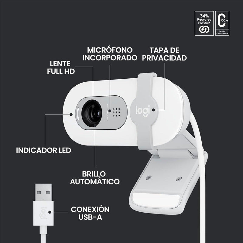 Logitech Brio 100, Webcam Full Hd 1080p / Rightlight 2, Wht