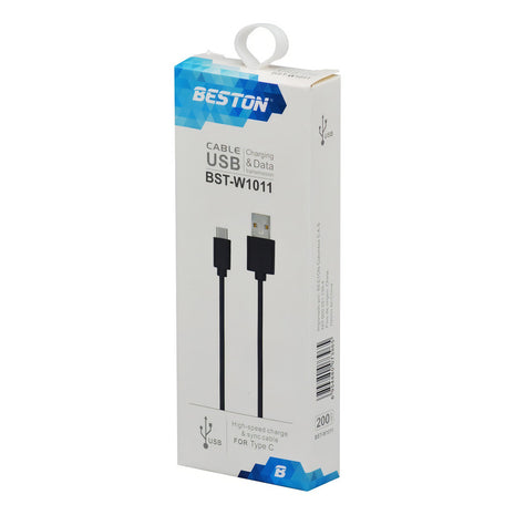 Cable Datos Carga Usb Tipo C, Beston Bst-w1011, 2 Metros Color Negro