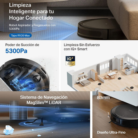 Aspiradora Robot Inteligente Tp-link Tapo Rv20 Max, 5300pa, Navegación LiDAR Sin Base de Vaciado