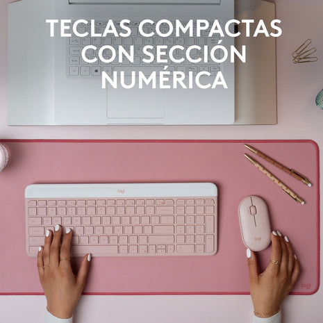 Combo Inalámbrico Slim: Teclado Y Mouse Logitech Mk470, Rosa Rosa Claro Rosa Claro