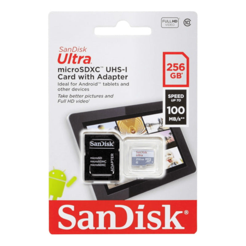 Tarjeta Micro SDXC 256GB SanDisk Ultra, UHS-I, C10, 100mb/s