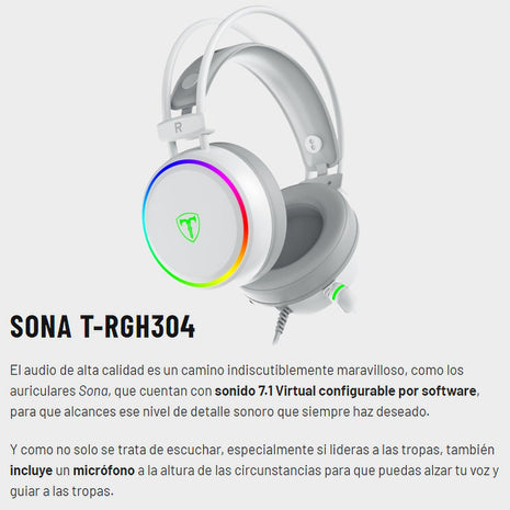 Diadema Gamer Usb T-dagger T-rgh304w Sona, Rgb / 7.1 Virtual - Blanco