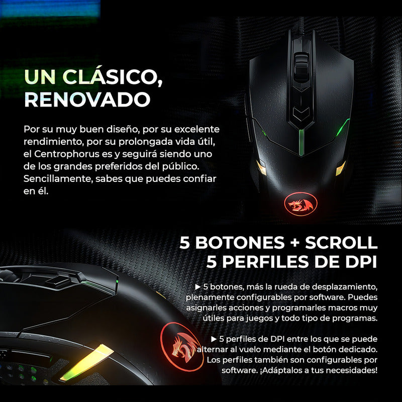 Mouse Gamer De Juego Redragon Centrophorus2 M601-rgb Black