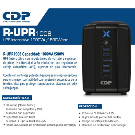 Ups Chicago Digital R-series R-upr 1008 1000va 120v 1000va/500w