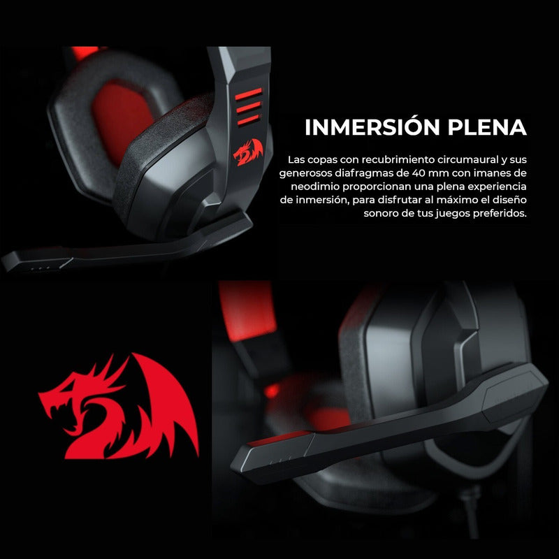 Diadema Gamer Redragon H120 Ares, Micrófono / Plug 3.5mm Negro/rojo