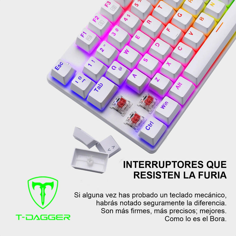 Teclado Gamer Mecánico Tkl T-dagger T-tgk315w Bora Rgb, Red