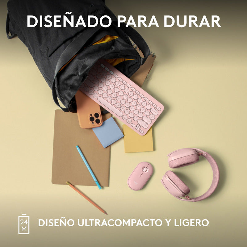 Combo Logitech Bluetooth: Teclado K380s + Mouse M350s, Rosa