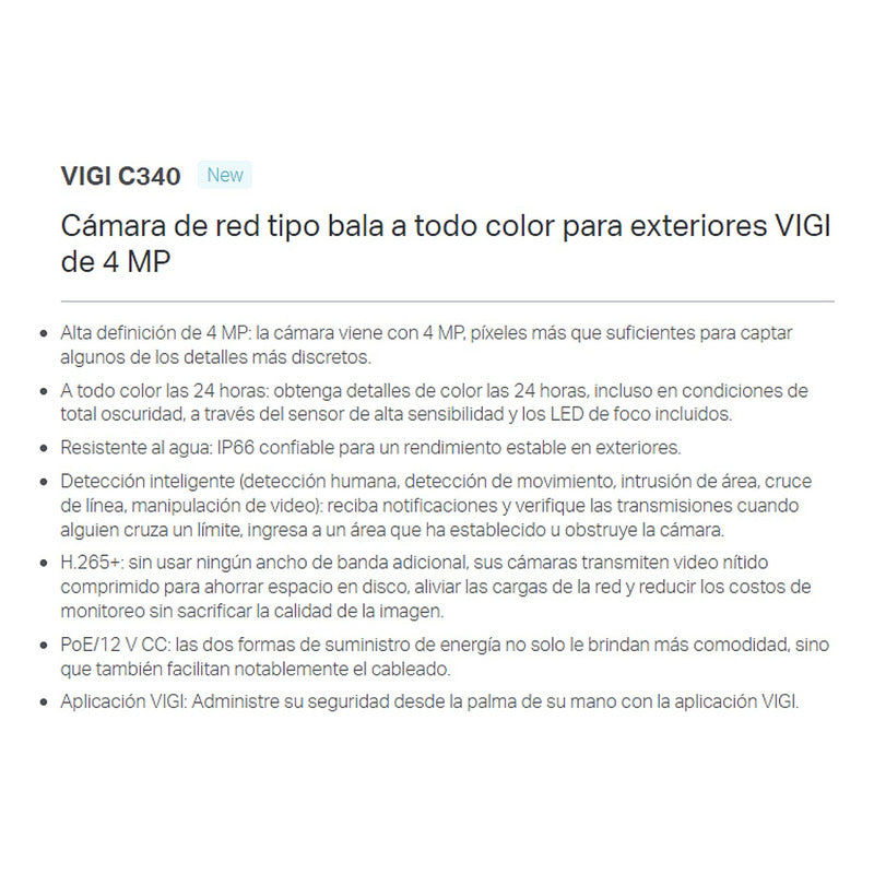 Cámara Wifi Exterior Bullet 4mp, Tp-link Vigi C340-w + 256gb