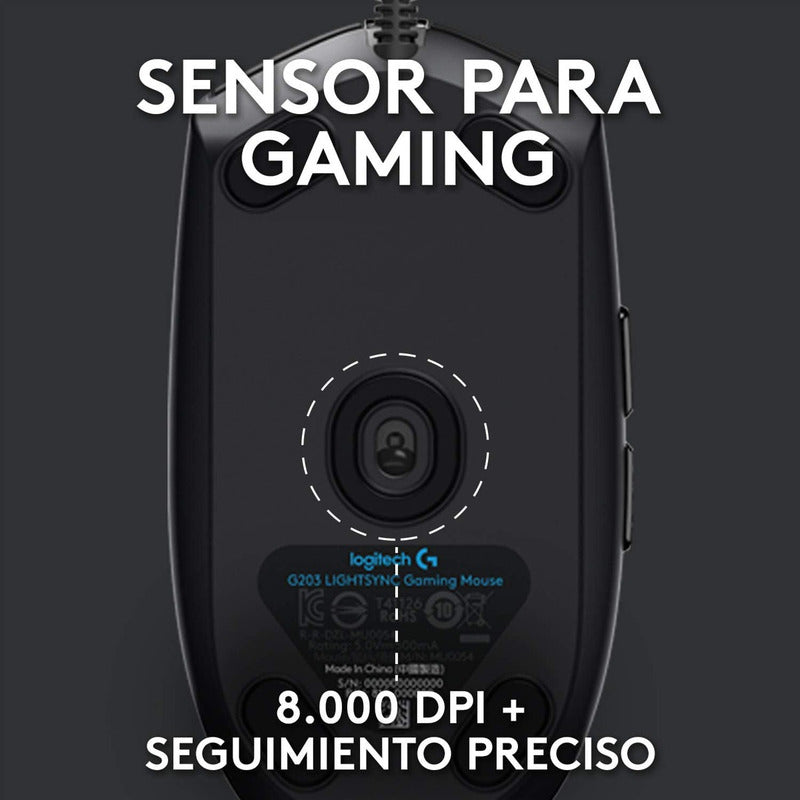 Mouse Gamer Logitech G203 Lightsync Rgb, 6 Botones / 8000dpi Negro