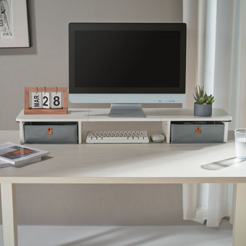 Base Eleva-monitor Madera Con 2 Cajones Techgo Tdb-1 Blanco