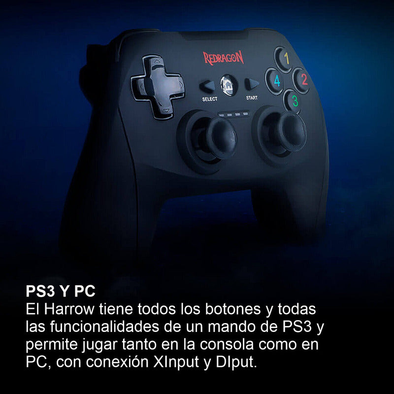 Control Gamepad Inalámbrico, Redragon Harrow G808, Pc / Ps3 Negro
