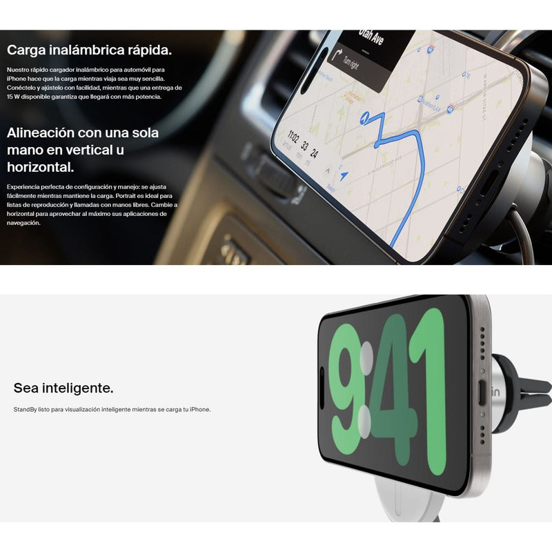 Cargador Carro Wireless Magsafe 15w, Belkin Boostcharge Pro