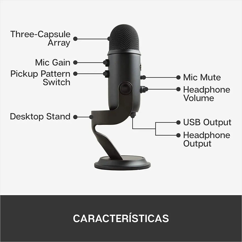 Micrófono Streaming Usb De Condensador Blue Yeti PC/Mac - Negro