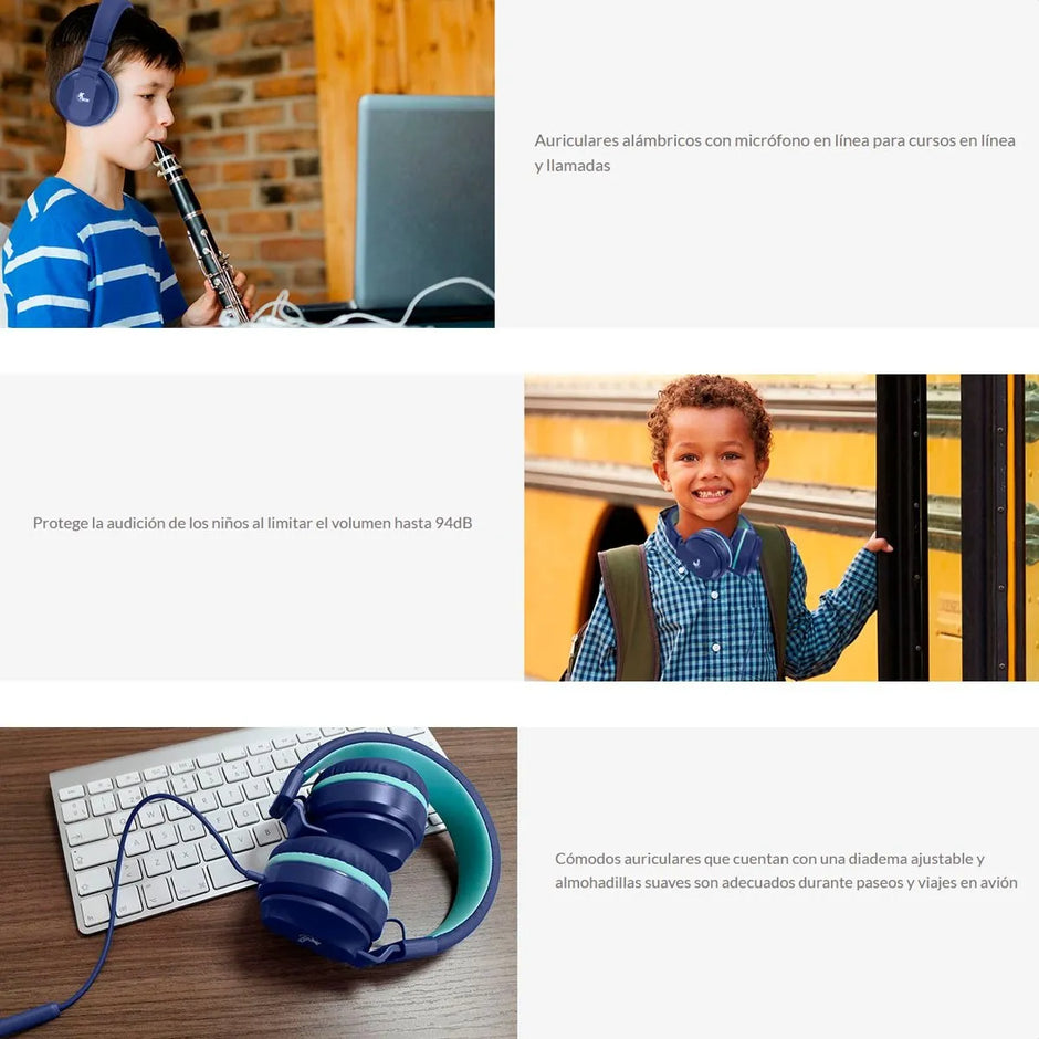 Audífonos Diadema Xtech XTH-356 AVID Estéreo para Niños con Micrófono y Limitación de Volumen - Azul
