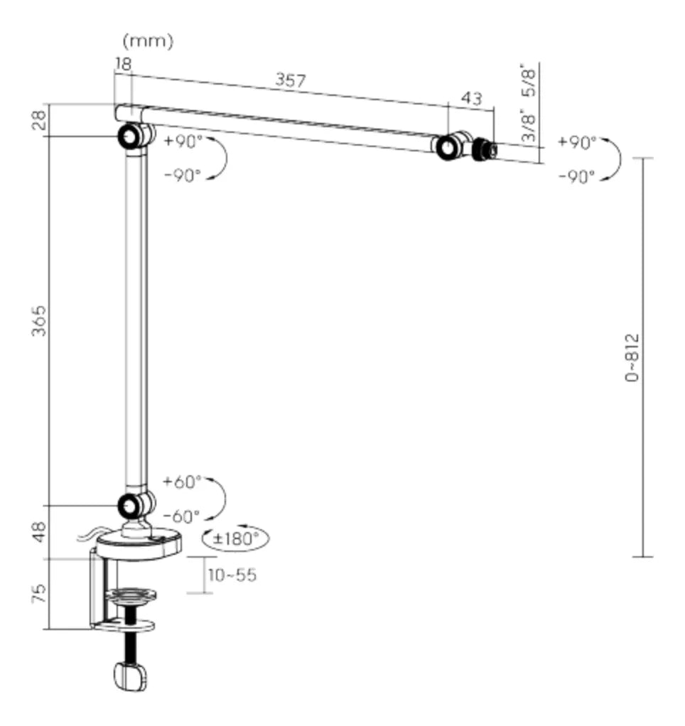 Soporte/Brazo Universal Slim Articulado para Micrófono TechGo SPMC-02 con Iluminación RGB
