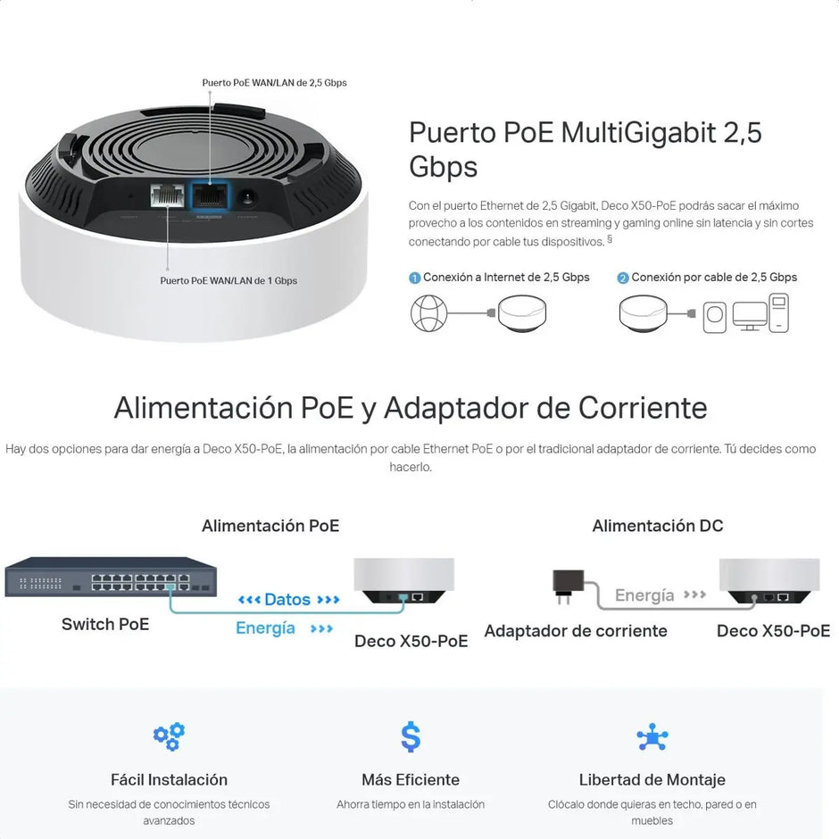 Sistema WiFi 6 Mesh AI AX3000, TP-Link Deco X50-Poe (2-Pack)