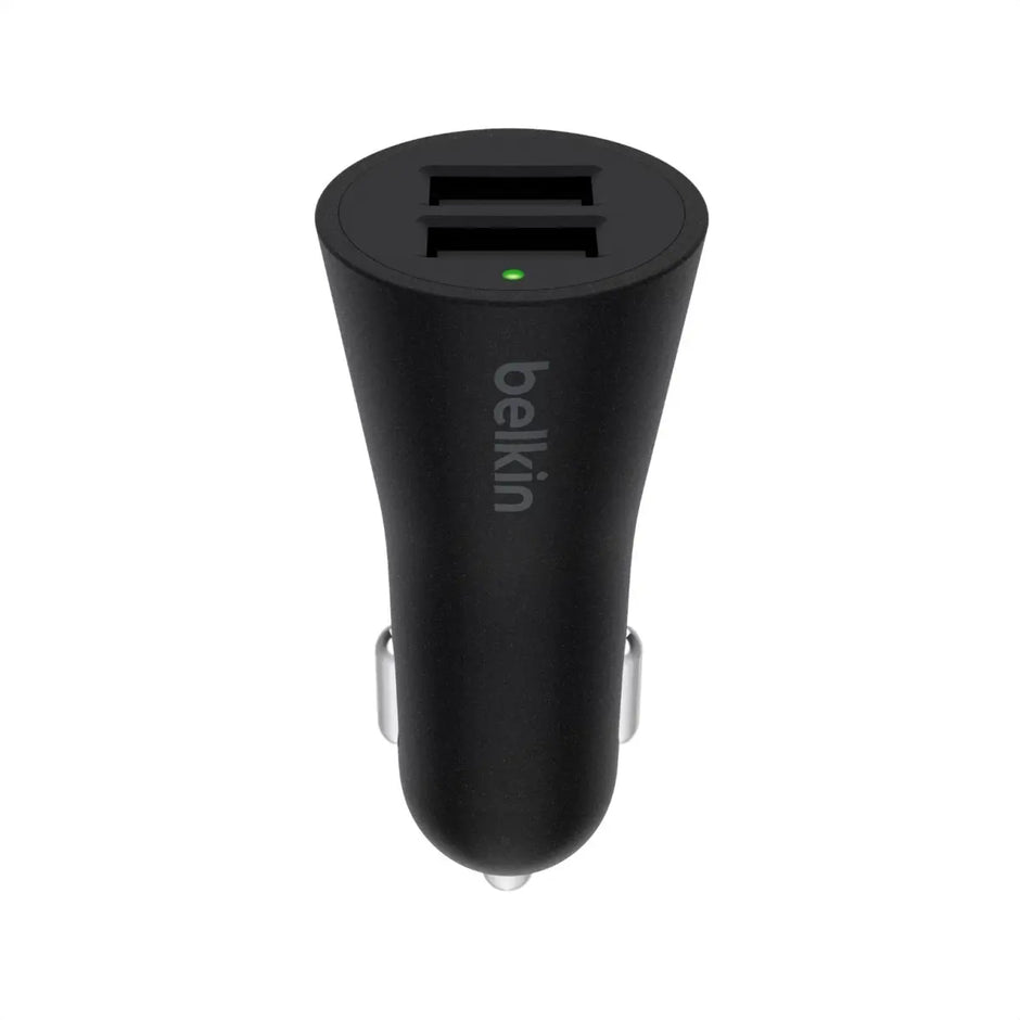 Cargador para Carro Belkin F8J221BT04-BLK 24W con 2 Puertos USB-A y Cable Lightning Negro