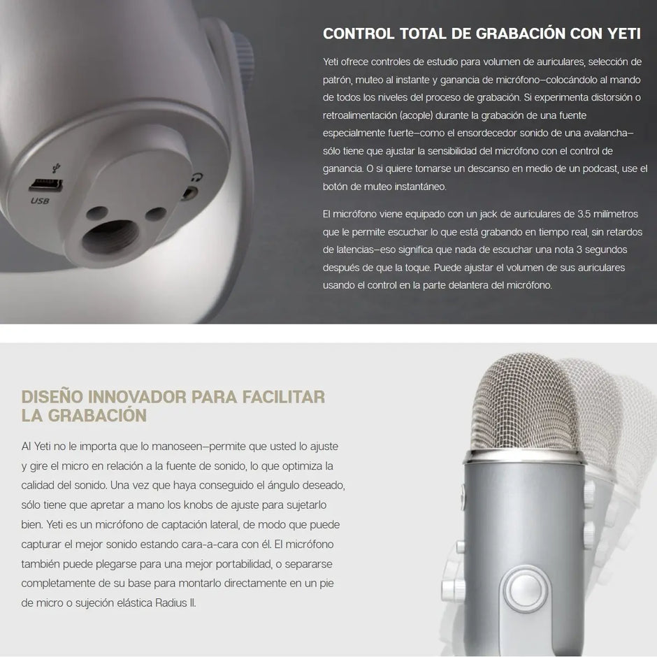 Micrófono Streaming Usb De Condensador Blue Yeti PC/Mac - Silver