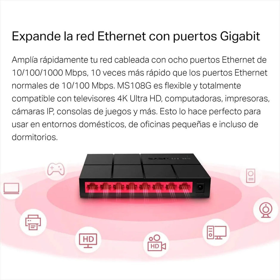 Switch De Escritorio 8 Puertos Gigabit, Mercusys Ms108G