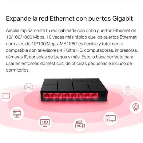 Switch De Escritorio 8 Puertos Gigabit, Mercusys Ms108G
