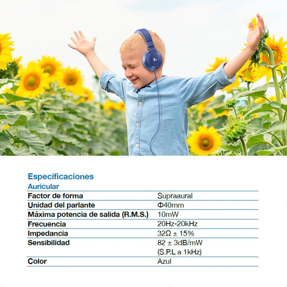 Audífonos Diadema Xtech XTH-356 AVID Estéreo para Niños con Micrófono y Limitación de Volumen - Azul