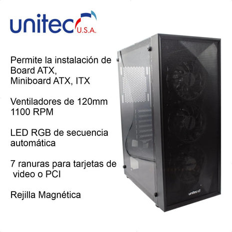 Gabinete Pc Gamer Vidrio Templado, Caja Atx / 3 Coolers Rgb