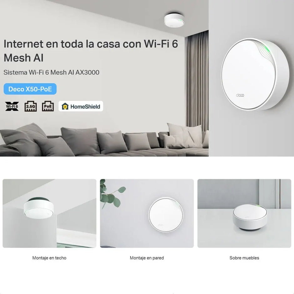Sistema WiFi 6 Mesh AI AX3000, TP-Link Deco X50-Poe (2-Pack)