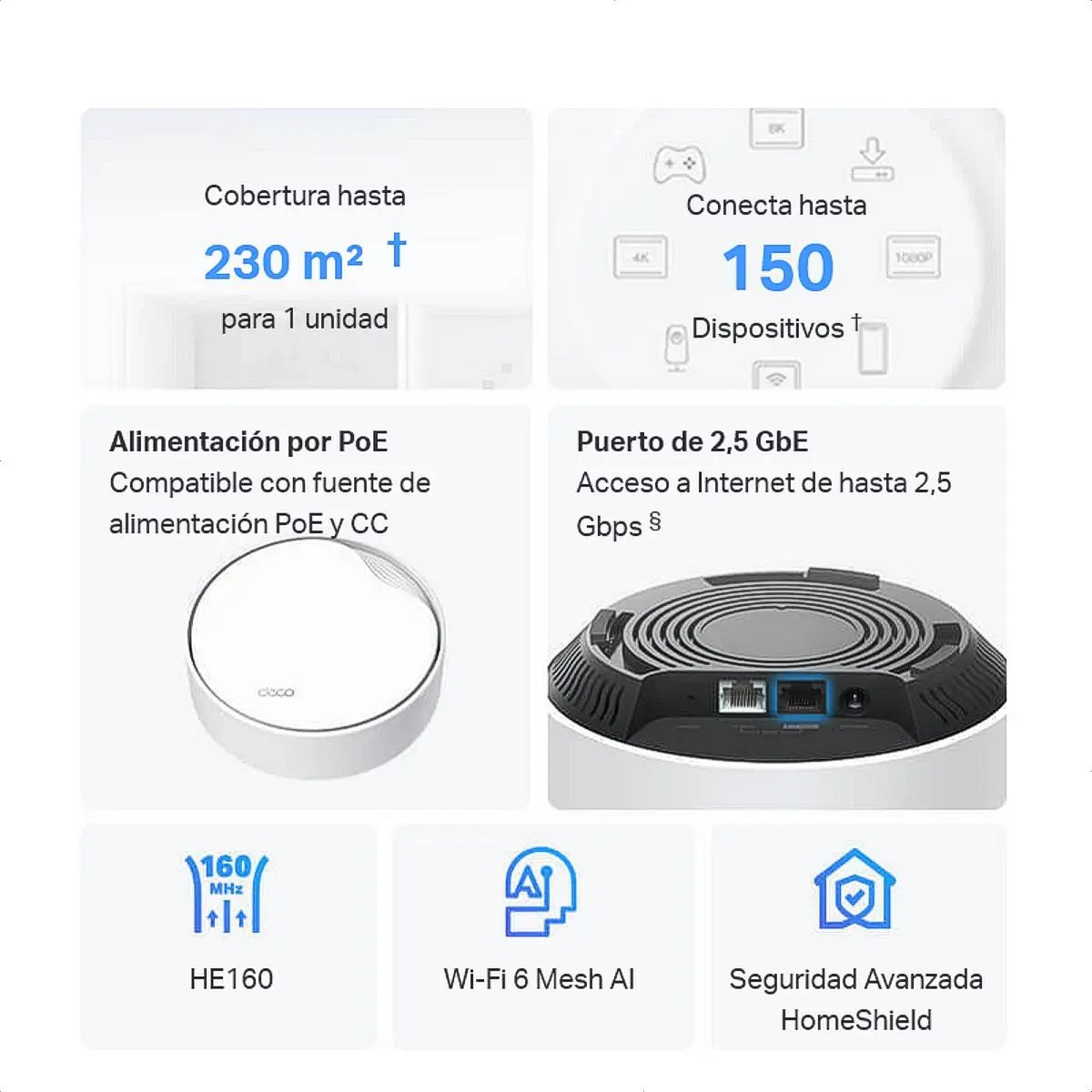 Sistema WiFi 6 Mesh AI AX3000, TP-Link Deco X50-Poe (2-Pack)
