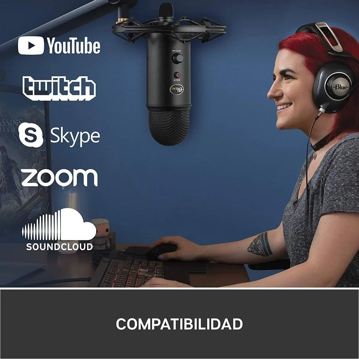 Micrófono Streaming Usb De Condensador Blue Yeti PC/Mac - Negro