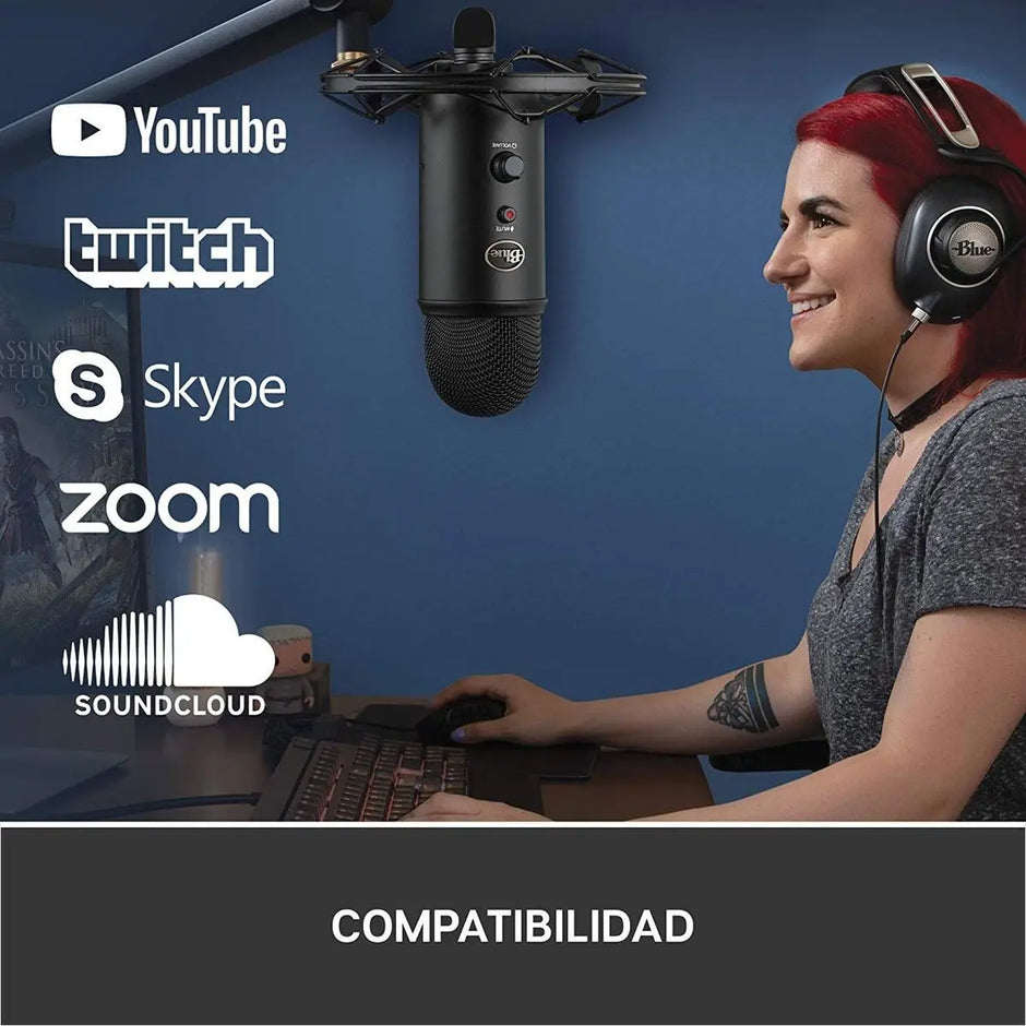 Micrófono Streaming Usb De Condensador Blue Yeti PC/Mac - Negro