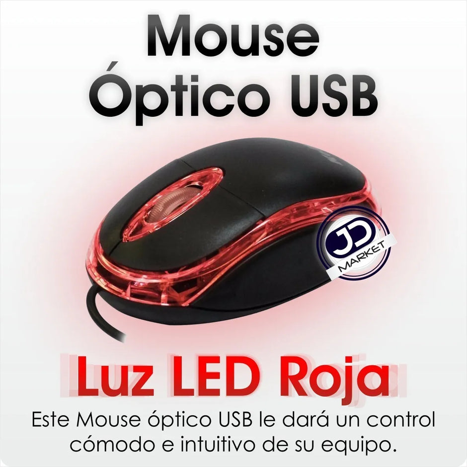 Mouse Óptico Usb Con Luz Led Roja
