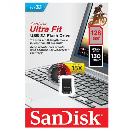 Memoria USB SanDisk Ultra Fit 128GB Diseño Compacto Plug-and-Stay USB 3.1 Gen 1 hasta 130MB/s - Negro