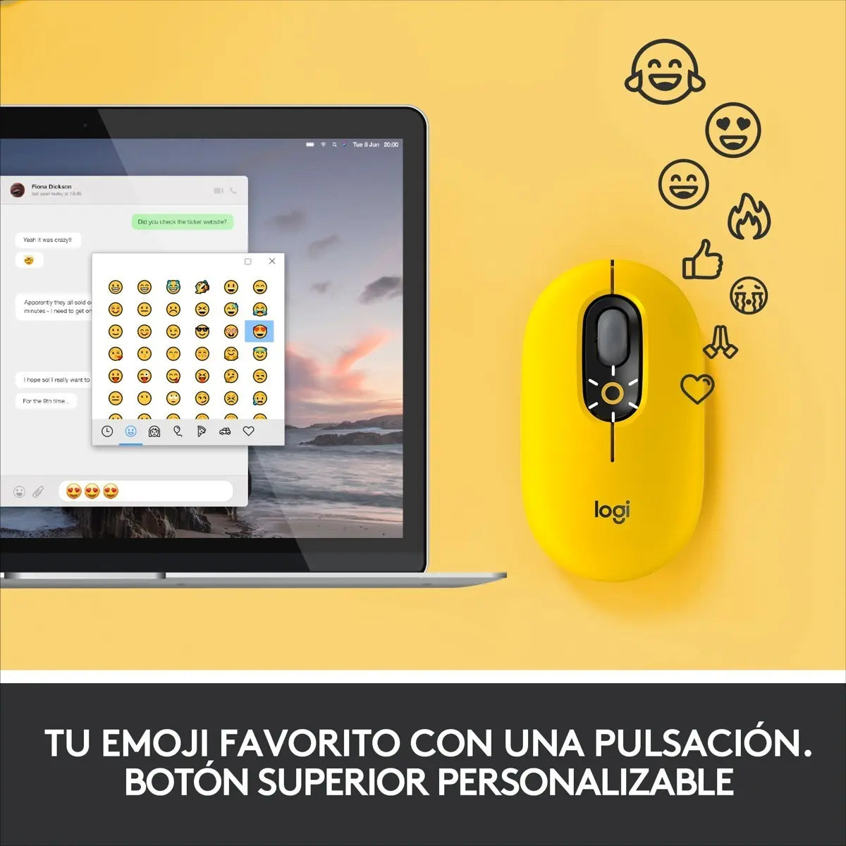 Mouse Bluetooth Logitech POP con Botón Emojis SilentTouch Multidispositivo - Blast