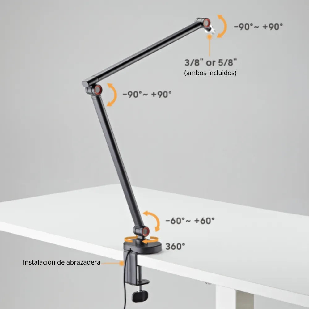 Soporte/Brazo Universal Slim Articulado para Micrófono TechGo SPMC-02 con Iluminación RGB