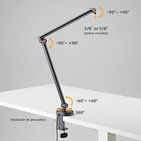 Soporte/Brazo Universal Slim Articulado para Micrófono TechGo SPMC-02 con Iluminación RGB