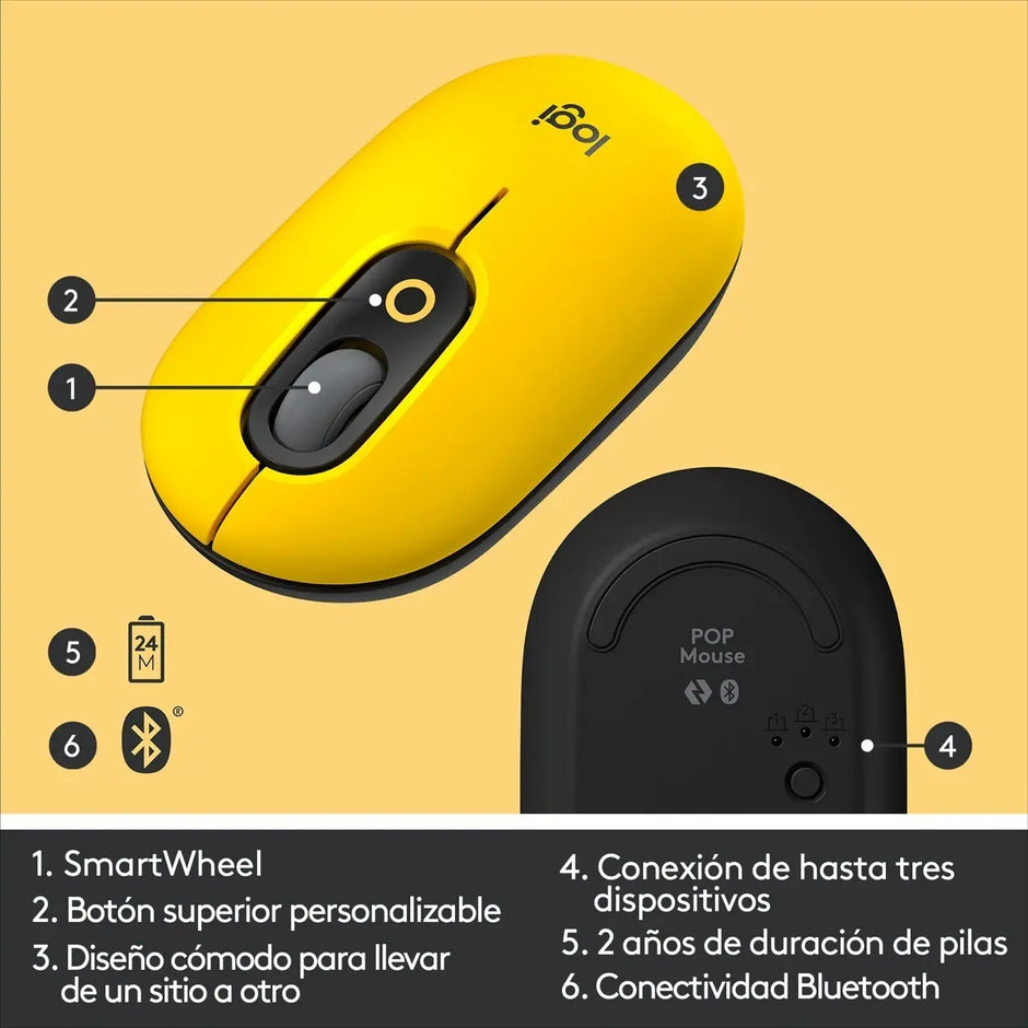 Mouse Bluetooth Logitech POP con Botón Emojis SilentTouch Multidispositivo - Blast
