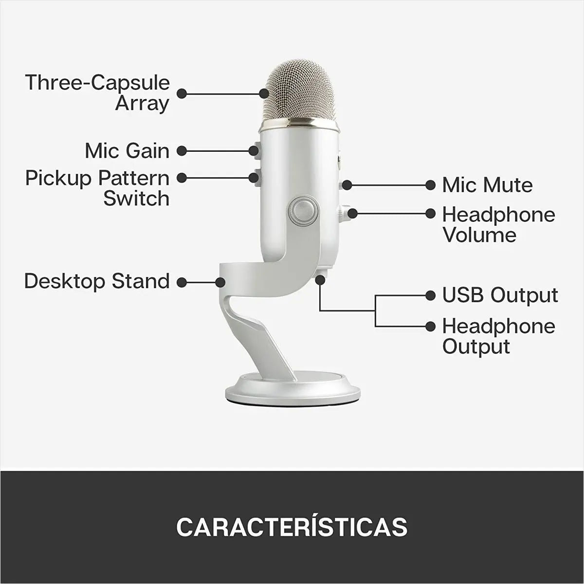 Micrófono Streaming Usb De Condensador Blue Yeti PC/Mac - Silver