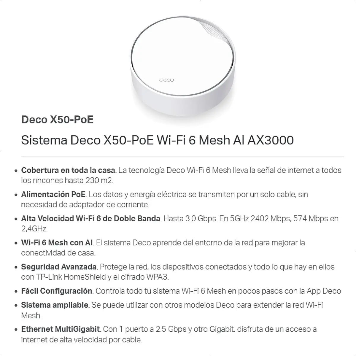 Sistema WiFi 6 Mesh AI AX3000, TP-Link Deco X50-Poe (2-Pack)