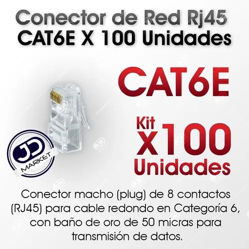 Conector De Red Terminal Rj45 Cat 6 / Bolsa X 100 Unidades