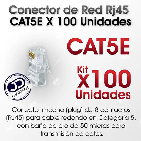 Conector De Red Terminal Rj45 Cat 5e / Bolsa X 100 Unidades